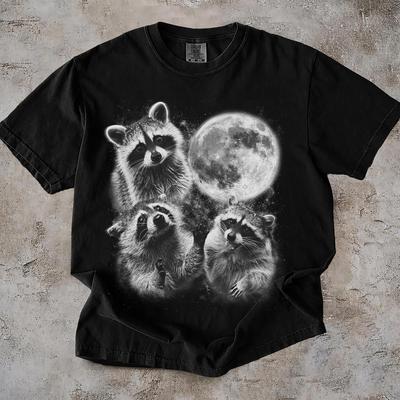 Drie Raccoons Volle Maan Shirt, Hemels Wildlife Top, Raccoon Liefhebber T-shirt