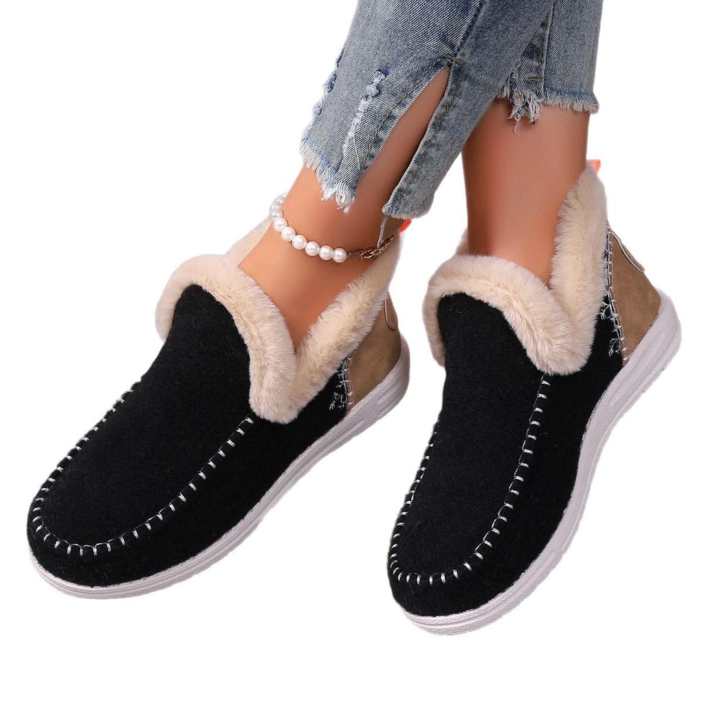 New winter women's cotton shoes large size plush thickened burrs warm snow boots flat cotton shoes