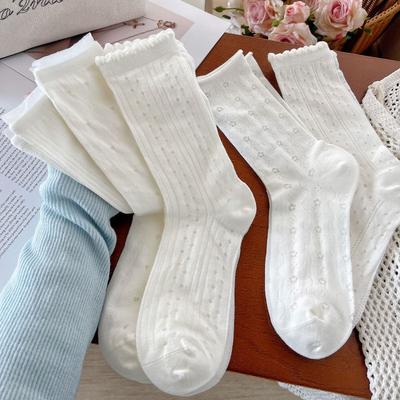 Small Flower-shaped Heart-shaped Hollowed-out Long Socks, Combed Cotton, Spring and Summer College Style, Trendy Women's Pile Socks, Mid-calf Socks