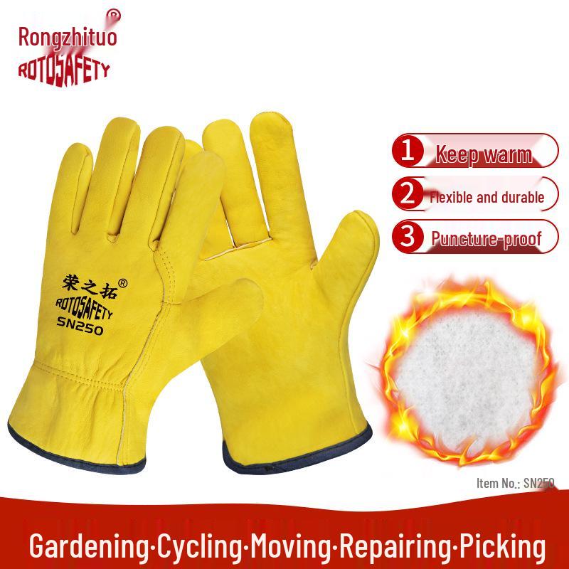 Rękawice spawalnicze ze skóry owczej odporne na ciepło - Podszyte polarem, ognioodporne, odporne na ścieranie, izolujące