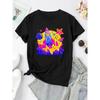 European sizes Women's Colorful Rocket Ship Print Tee - Playful Casual Short Sleeve T-Shirt