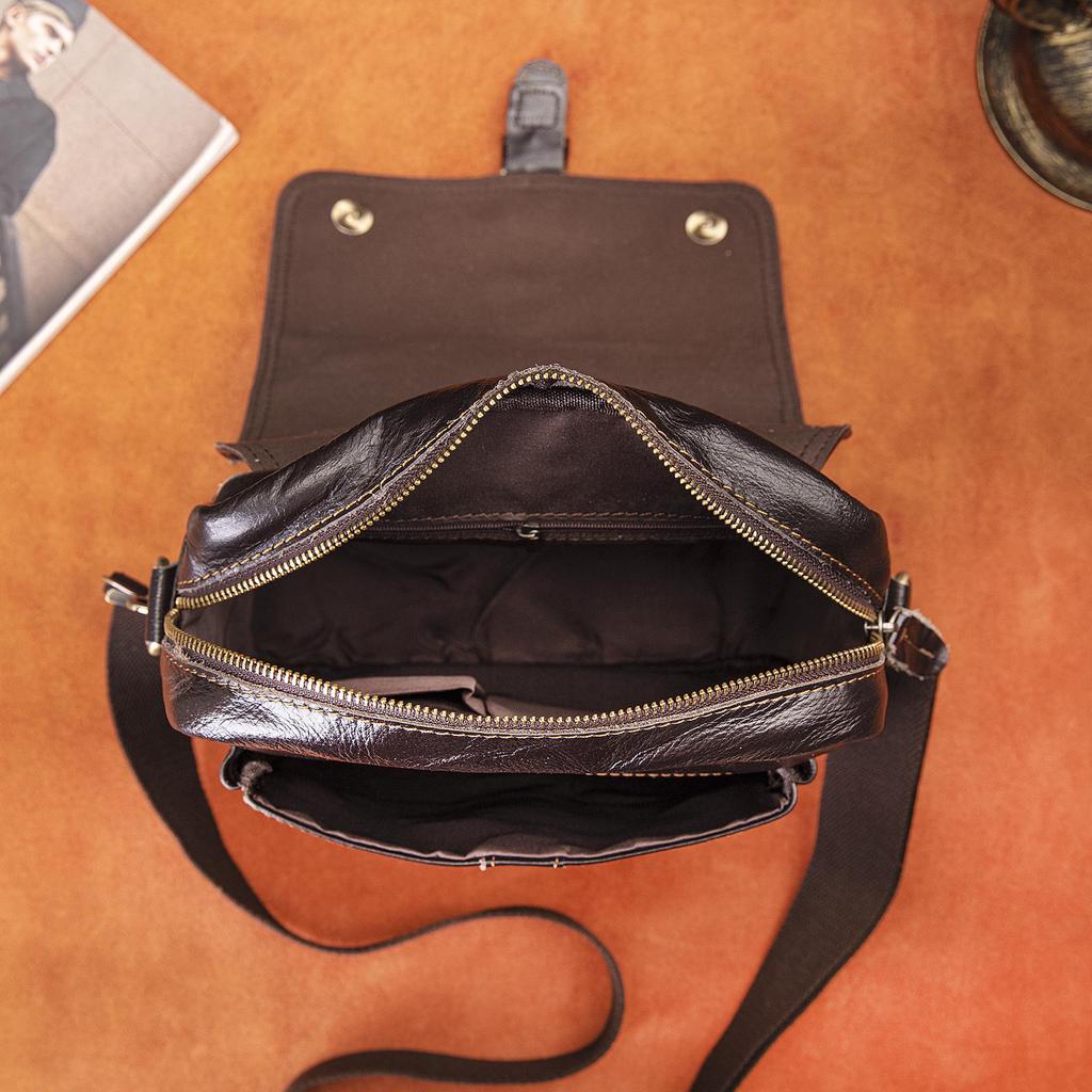 New Original Leather Male Casual Black Messenger Bag Travel Fashion Cross-body Bag 8" Tablet Tote Mochila Satchel Bag
