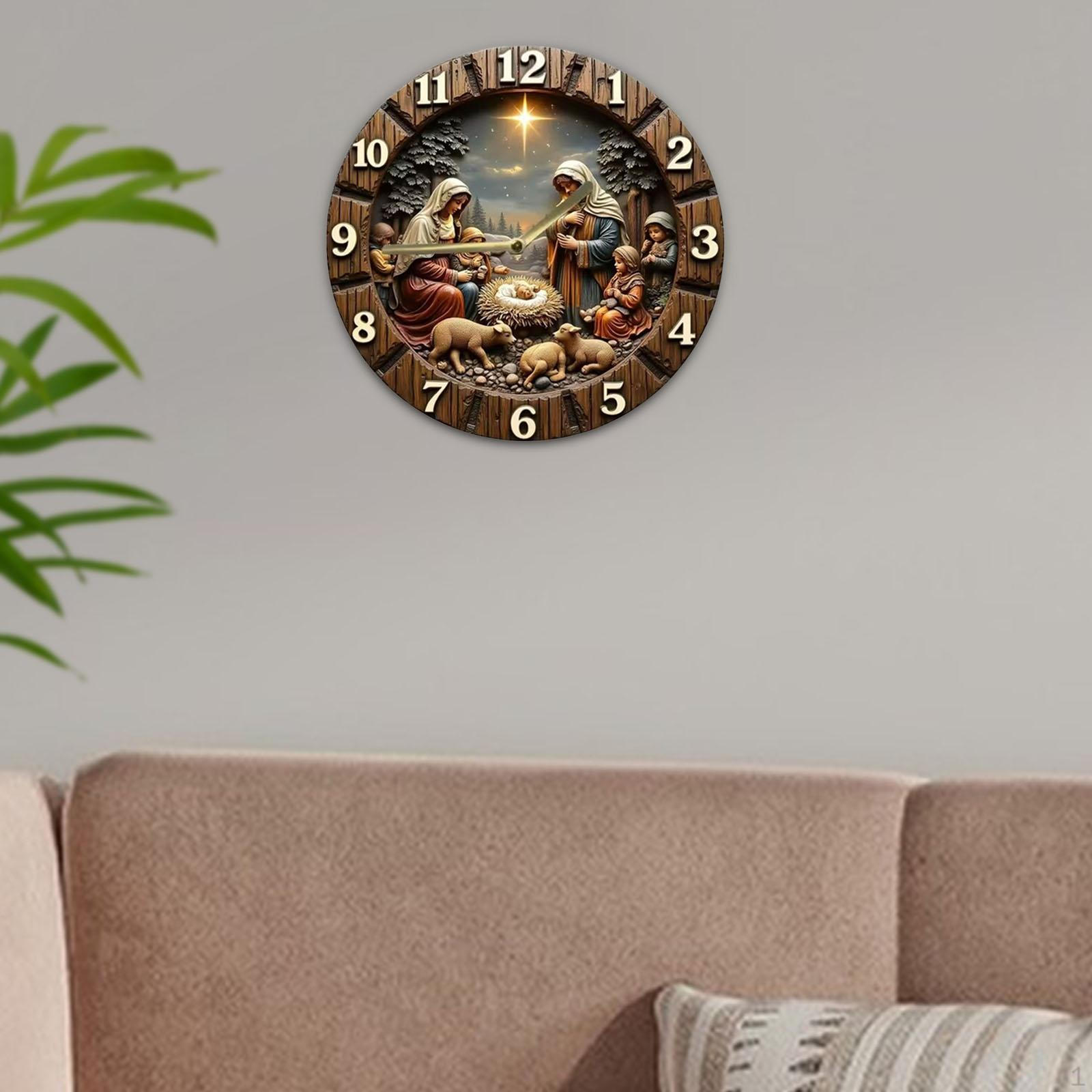 

Настенные часы Рождество Арабские цифры Декоративные Религиозные Легко читаемые Деревянные Рождество Иисуса 20cm