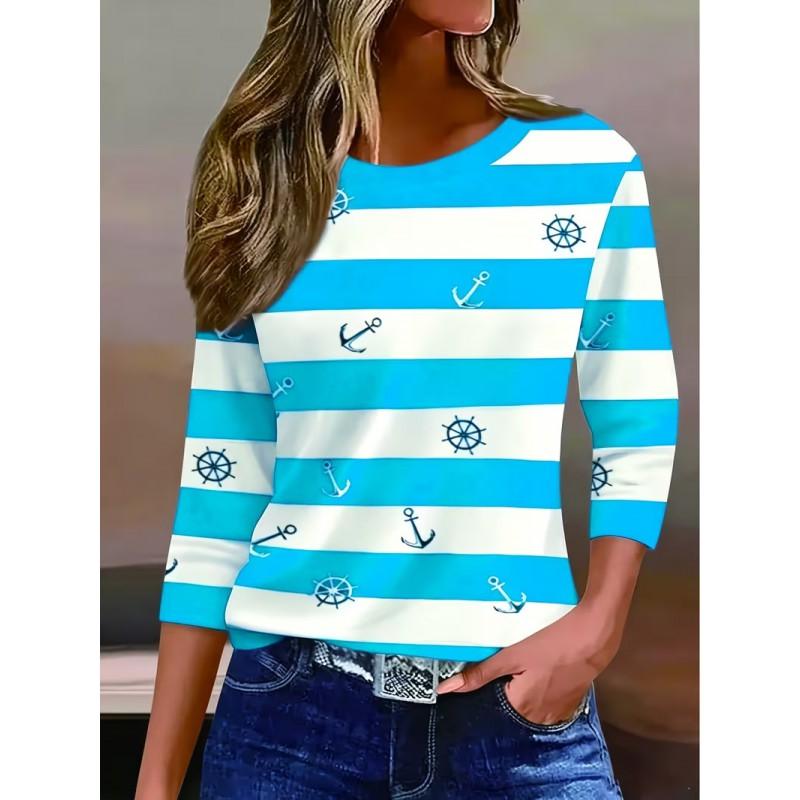 Color Block Striped Crew Neck Long Sleeve T-Shirt Slim Fit Casual Top Daily Wear