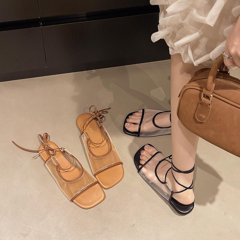 French niche open-toed flat-bottomed breathable mesh sandals women's summer 2025 new straps casual beach Roman shoes