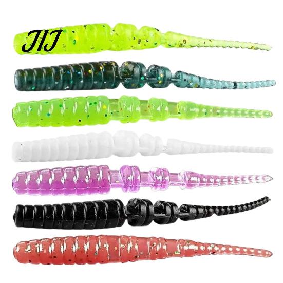 Tear Resistant Soft Baits 50Pcs Bionic Worm Bait, 40MM/0.37g 50MM/0.45g Artificial Lure with Needle Realistic Swimming Lures Tail, Swim for Freshwater