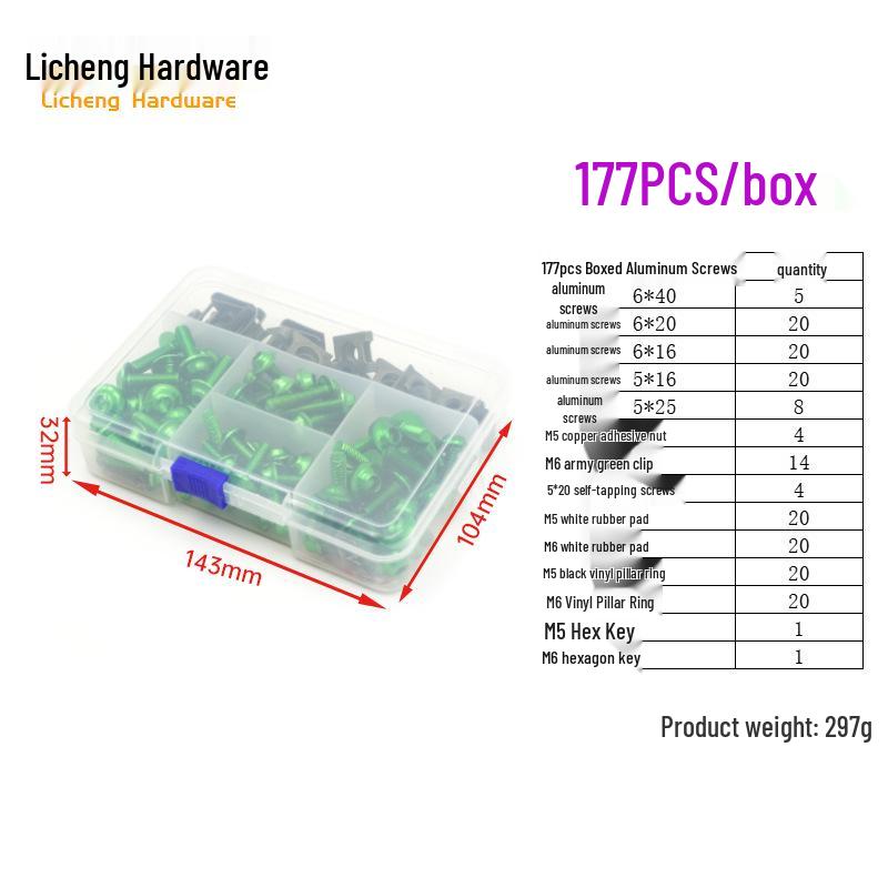 Śruby kolorowe do szyby motocyklowej ze stopu aluminium (177/183/198 szt.)