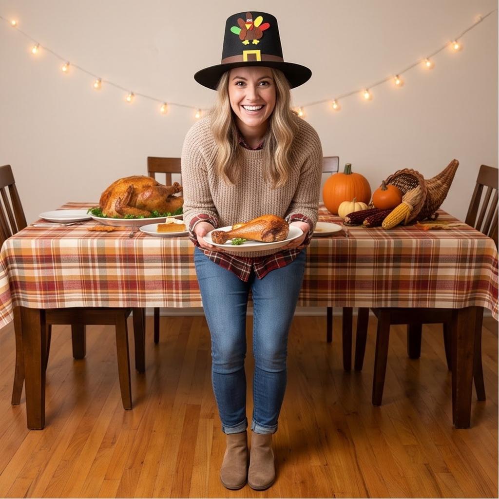 Adult Unisex Black Thanksgiving Turkey Hat with for Holiday Costume