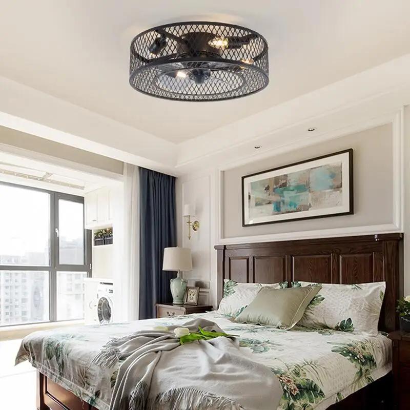 Modern American Style Ceiling Fan Light Wrought Black Pendant Light Remote Control Loft Living Room Bedroom Fan Light 220V 110V