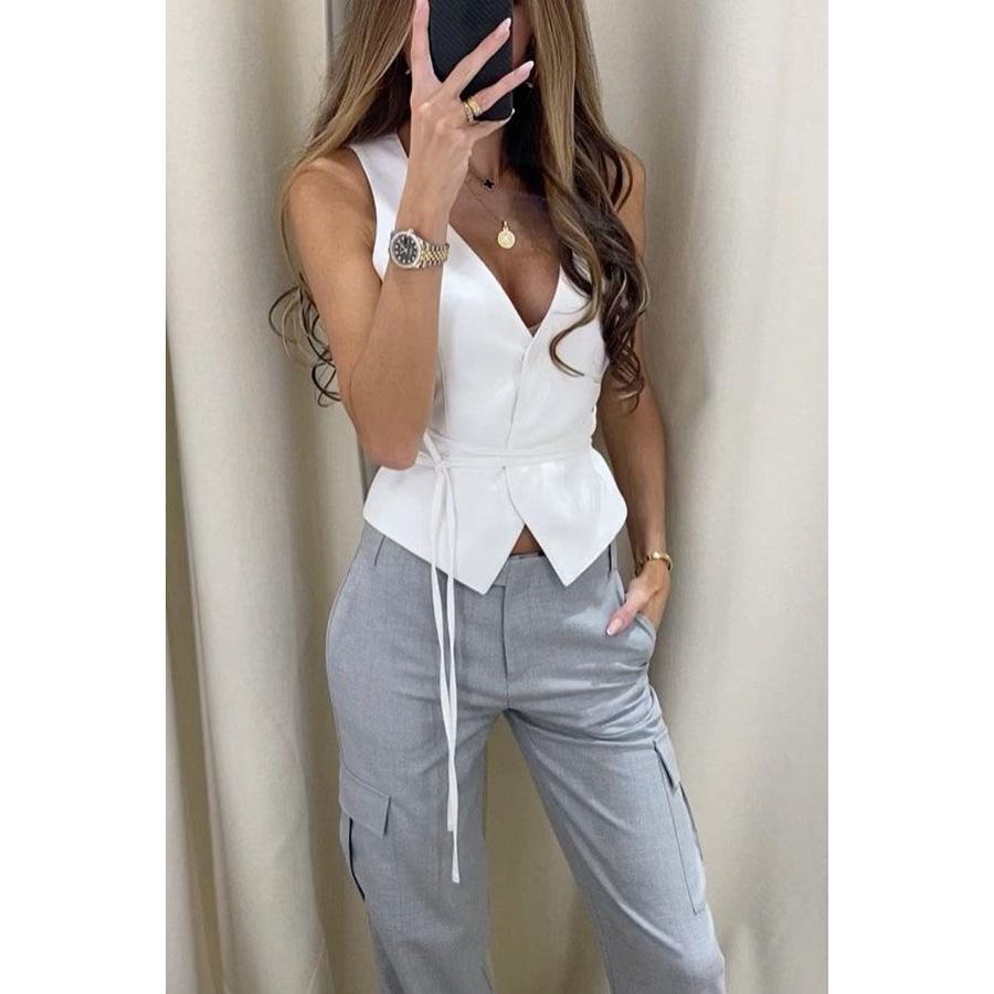 

Lace-up Women s Multi-color Casual Vest - Spring/Summer 2026 Extra Large белый