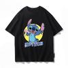 Summer Casual Stitch Fun Print Cotton Comfortable Black T-shirt Adults Children Parent Child Couple Fashion Loose Sportswear