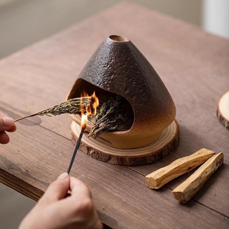 Keramik-Aromatherapie-Ofen Hitzebeständig Gegen Offenes Feuer Heiliges Holz Salbei Zeder Atmosphäre Kleiner Kamin Peruanischer Holzofen