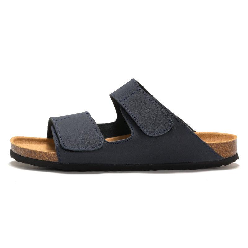 Foot Men's Cork Slippers Tide Student One-Flip Double Belt Men's Beach Shoes Frosted Leather