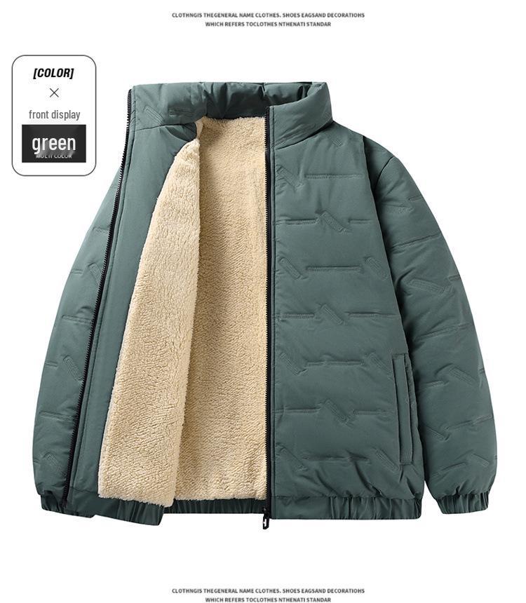 Men's Winter Business Casual Lambswool Jacket, Stand Collar, Thickened, Plus Size, Fleece-Lined, Warm Cotton.