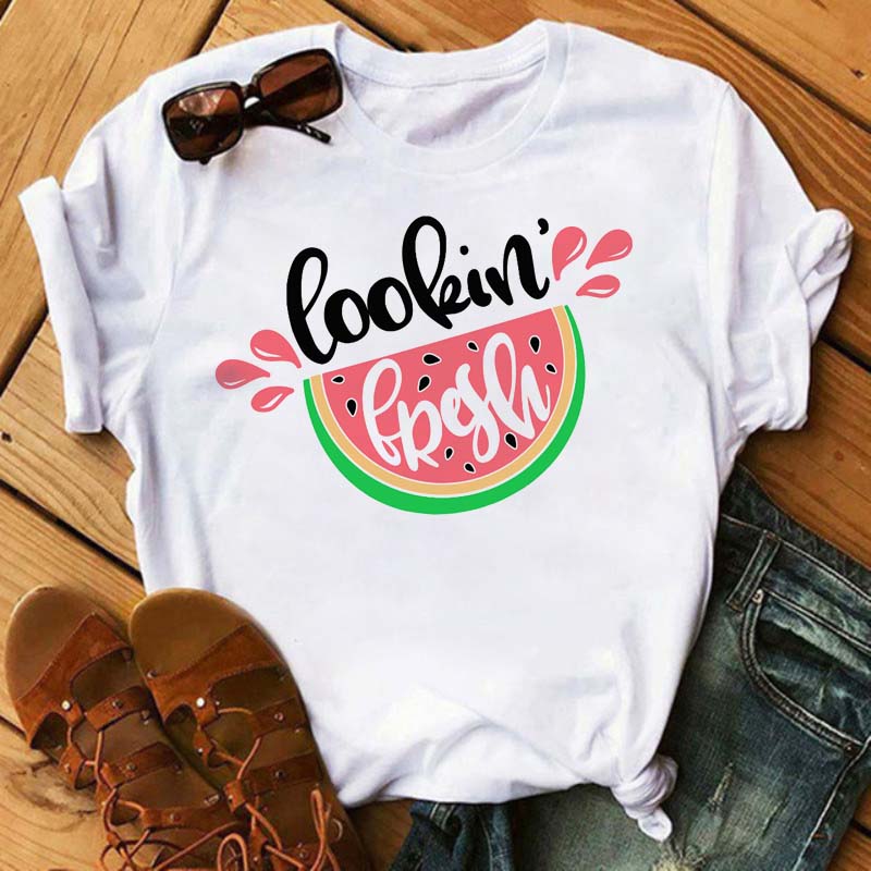 Maycaur Tee Women T-shirt Summer Short Sleeve Avocado Print Clothes Fashion Cartoon Fruit Graphic T Shirt Kawai Female Tops TEE