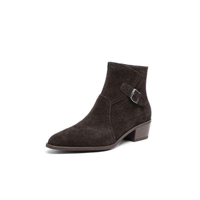 Fashion 2025 NEW Autumn Women Boots Cow Suede Leather Women Shoes Pointed Toe Ankle Boots Chunky Heel Western Modern Chelsea Boots