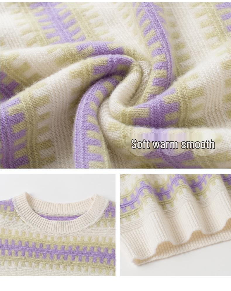 Women's Slim Fit Round Neck Jacquard Cashmere Sweater