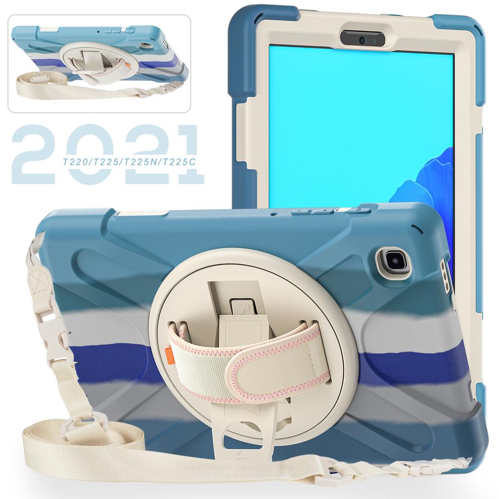 Rugged Case For Samsung Galaxy Tab A7 Lite 8.7 SM-T220 SM-T225 Hybrid Rotating Cover Anti-shock With Hand & Shoulder Strap Coque