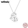 WOSTU Real 925 Sterling Silver Openwork Heart Necklace Long Chain Link For Women Wedding Lover Romantic Necklace Jewelry CQN3642
