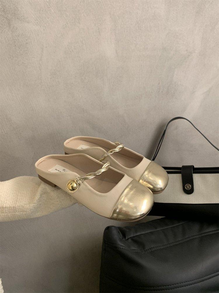 Baotou half slippers female summer wear gentle fairy wind soft flat bottom one pedal evening French small sandals single shoes