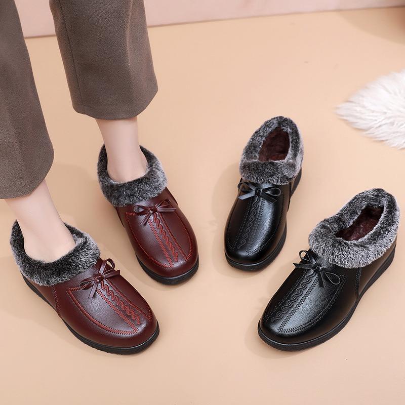 Shoes winter velvet cotton shoes women's winter leather shoes soft sole warm middle-aged non-slip elderly shoes middle-aged