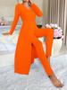 New Design Crew Neck Ruffled Long Sleeve Set 2 Pieces Spring Set