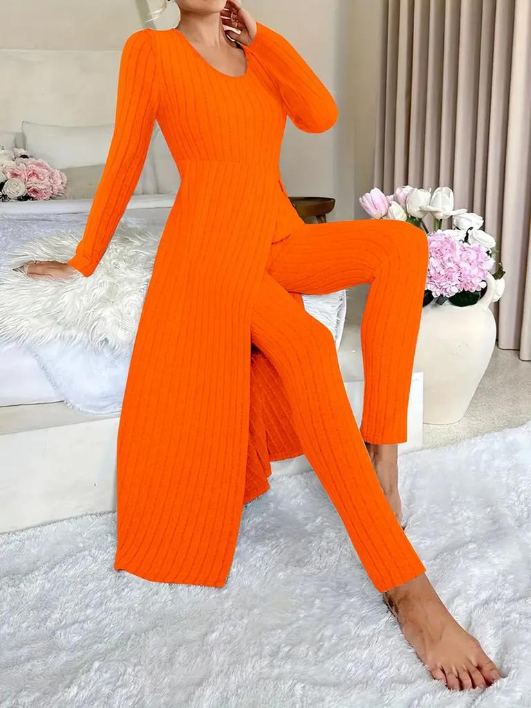 New Design Crew Neck Ruffled Long Sleeve Set 2 Pieces Spring Set