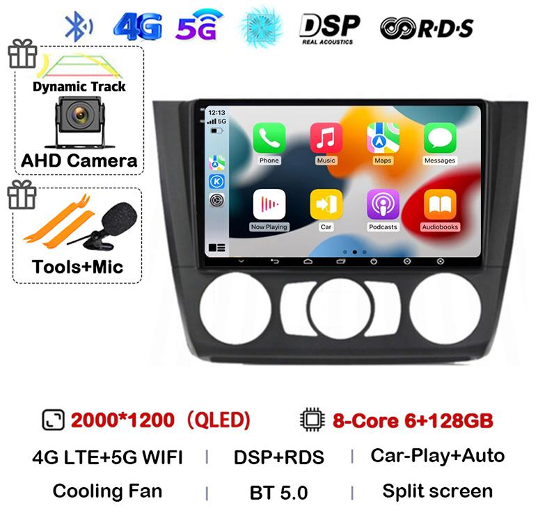 Android 14 Carplay Auto Car Radio For BMW 1 Series E81 E82 E87 E88 AT/MT 2004-2012 GPS Multimedia Stereo Player Audio WIFI+4G BT