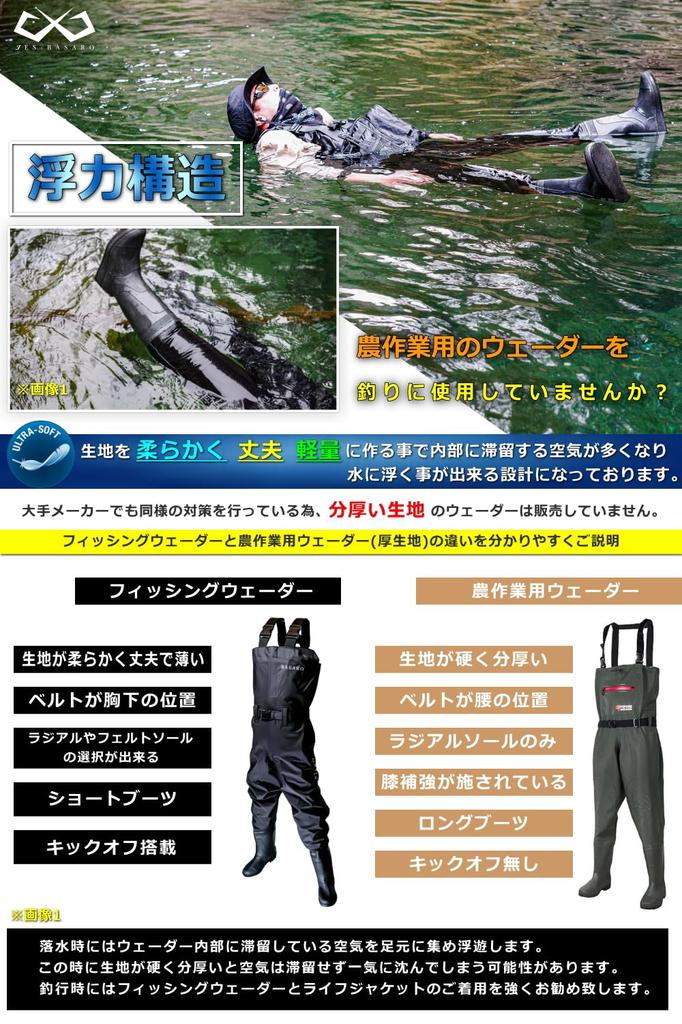 [Jes-Basaro] JES-BASARO Waders Chest High Waders Radial Sole Felt Sole Nylon Type/Inner Mesh Type Men's Women's Stream Fishing Large Sizes Waist Wader