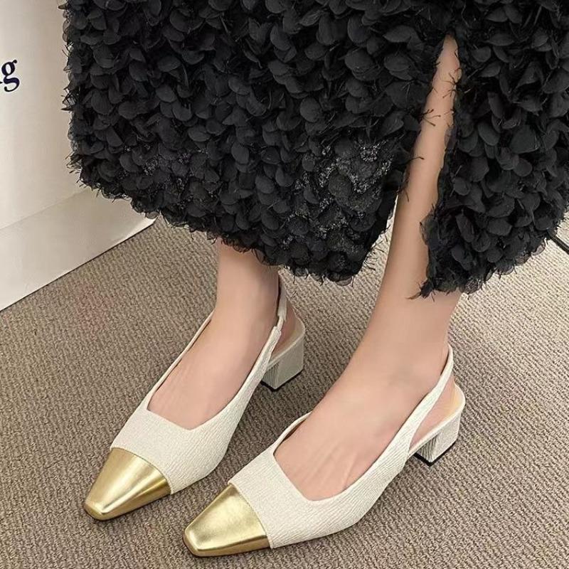 Women Shoes French Single Shoes Designer Metal Toe Banquet Dress Shoe Summer Backless Sandals for Women Mary Jane Sandal
