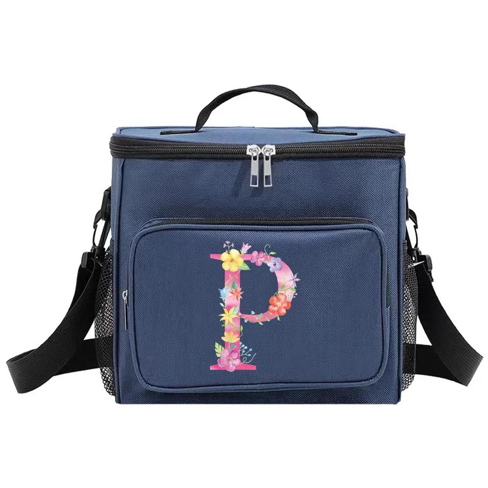Lunch Box Cooler Organizer Case Thermal Handbag Waterproof Outdoor Travel Shoulder Lunch Bag for Men and Women Pink Pattern