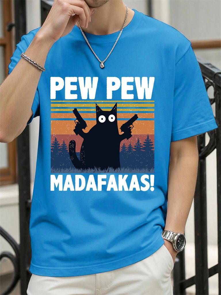 Pew Madafakas Cat Holding Handgun Prints TShirt Women Cotton Summer Tops Soft Loose ONeck Short Sleeve Tees Casual Clothes