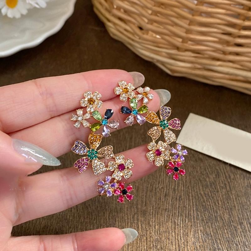 Fashionable Bohemian Style Blossom Earrings With Cubic Zirconia Stones Brass Base Perfect For Date Night Office Wear