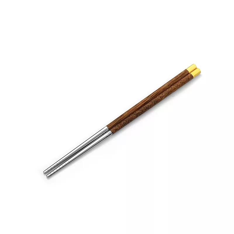 Wood Handle Chopsticks Stainless Steel Chopstiacks Household Pointy Chinese Chopsticks Sushi Tableware Non-slip Chopsticks Set