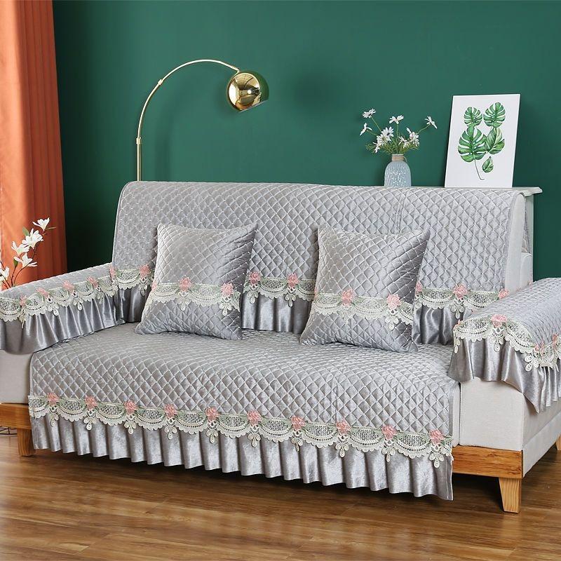 High End Lace Sofa Cushion All Seasons Three Person Anti Slip Seat Cushion Modern Sofas Cover Dust Proof Universal Towel Home Decoration