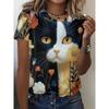 Cute Cartoon Cat Pattern Women's T-shirts Funny Animal 3D Printed Short Sleeves Summer O-Neck T-shirts