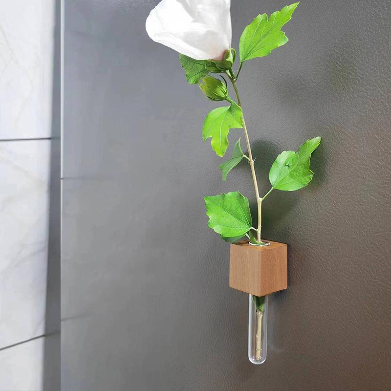 

Wooden Test Tube Vase Diy Flower Arrangement Magnetic Simulation Flower Vase Refrigerator Sticker Home Kitchen Decoration Vase