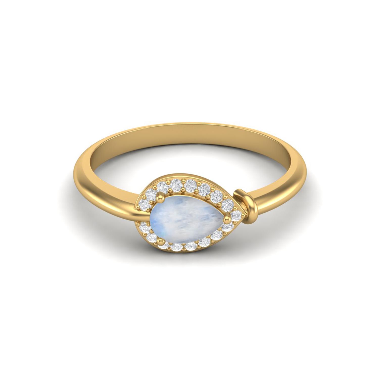 

6X4 mm Pear Moonstone 925 Sterling Silver Gold Vermeil Women Halo Solitaire Engagement Ring 9 жовтий