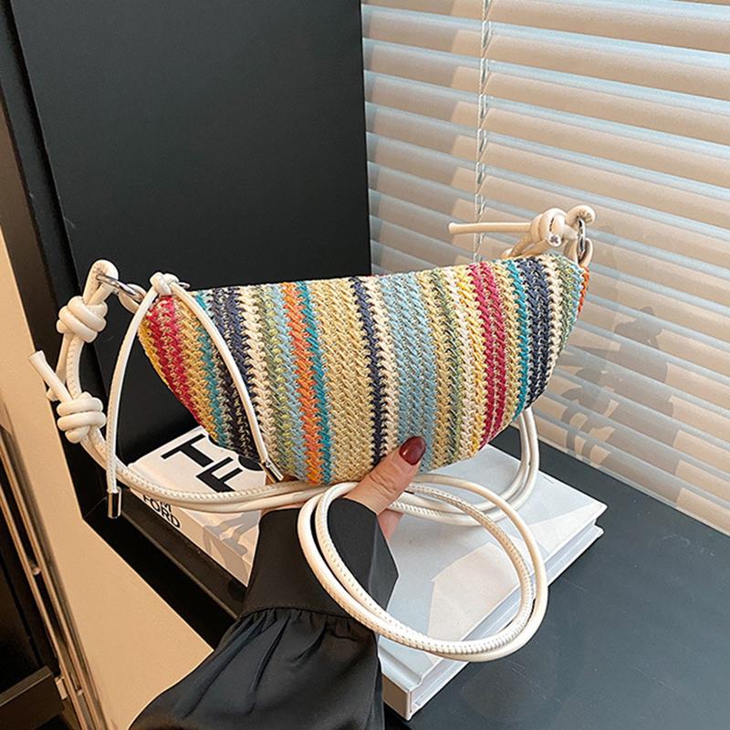 

Yogodlns Handwork Straw Bag Summer Cute Semicircle Crossbody Bag Purses Straw Woven Women Axillary Pack Beach Travel Ladies Shoulder Bags 24x3x12cm белый