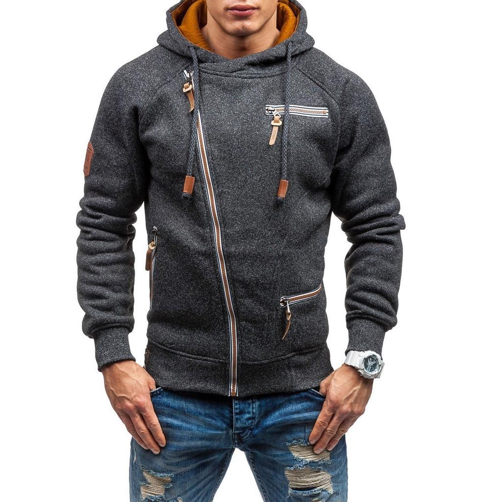 Herren-Pullover mit farbigem Reißverschluss, langärmelig, Kapuzen-Sweatshirt, Oberteil, Bluse