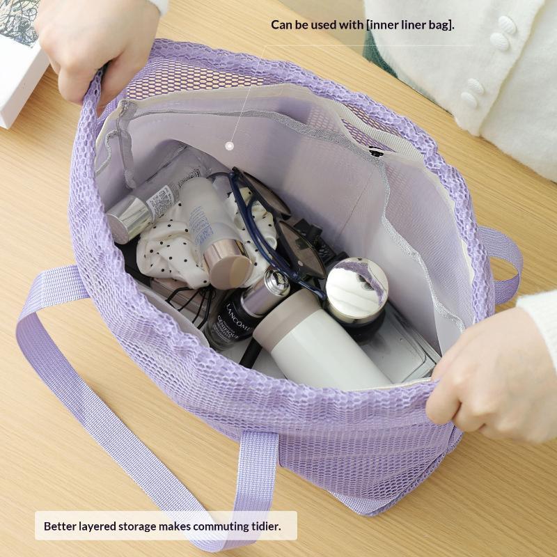 Mesh Drawstring Tote Bag Quick Dry Durable Large Capacity Multipurpose Handbag for Gym Swimming Beach Outdoor Hiking Use