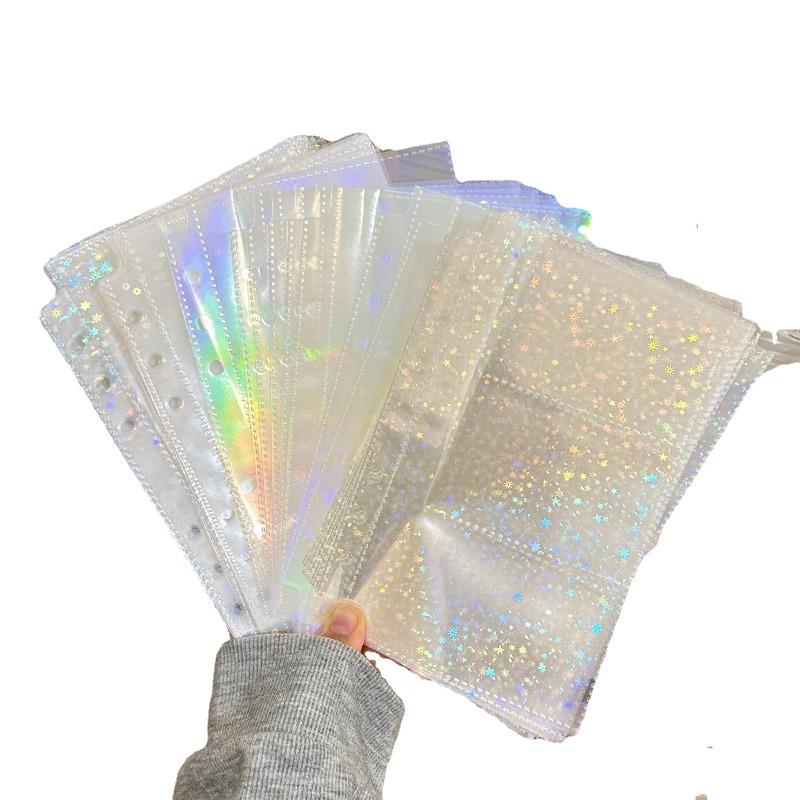 10PCS 1/2/3 Pockets A6 Binder Sleeves Transparent Photo Card Album Refill Inner Page Laser Rainbow Star Inside Page