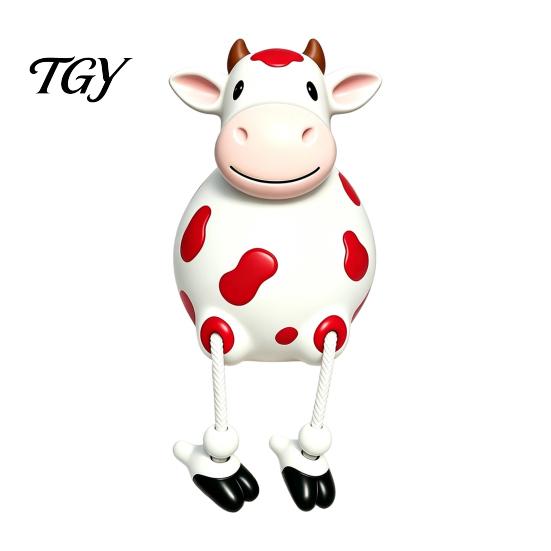 Cow Figurine Resin Statue, Cute Shelf Sitter with Dangling Rope Legs, Garden Decor for Patio Cartoon Farmhouse Animal Ornament Fence Railing, Planter,