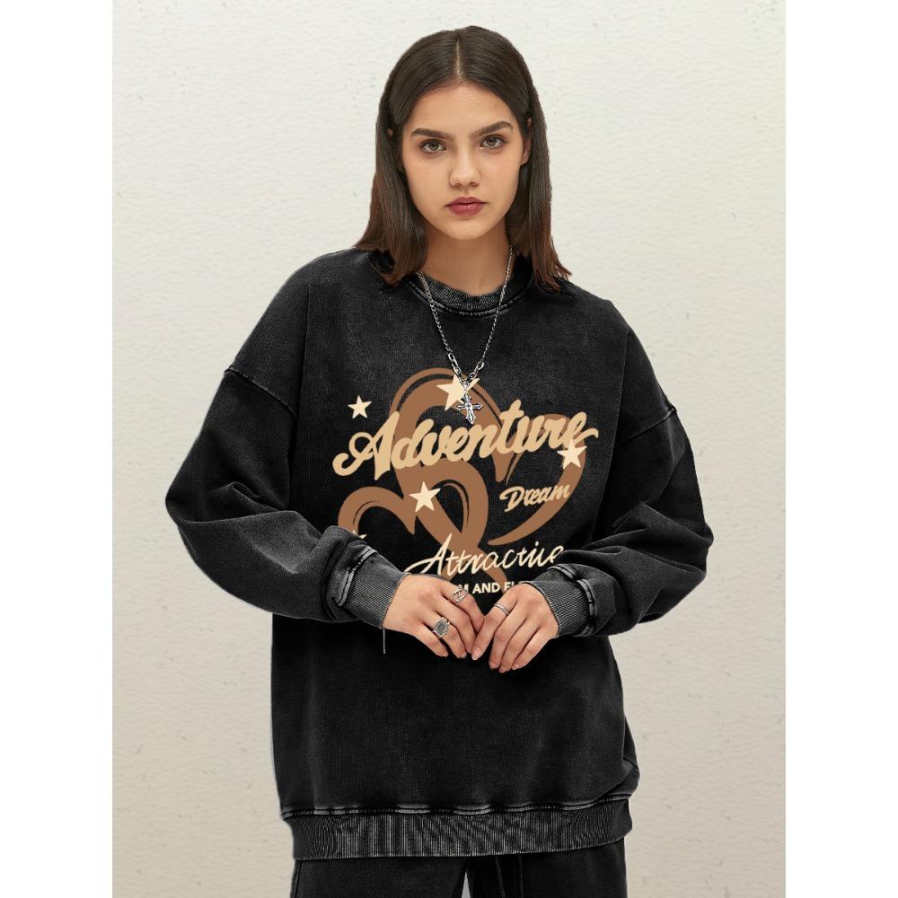 Adventure Dream Attractive Freedom Love Pattern Women Washed Sweatshirts Vintage Loose Pullover Autumn Cotton