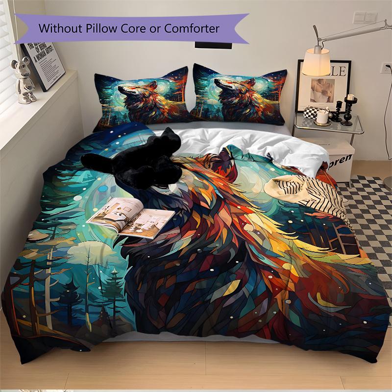 3pcs Colorful Fox's Quilt Cover Set - Soft and Cozy Bedroom, Guest Room and Dorm Decorative Bedding 3-Piece Set 1 Quilt Cover + 2 Pillow Shams.J0