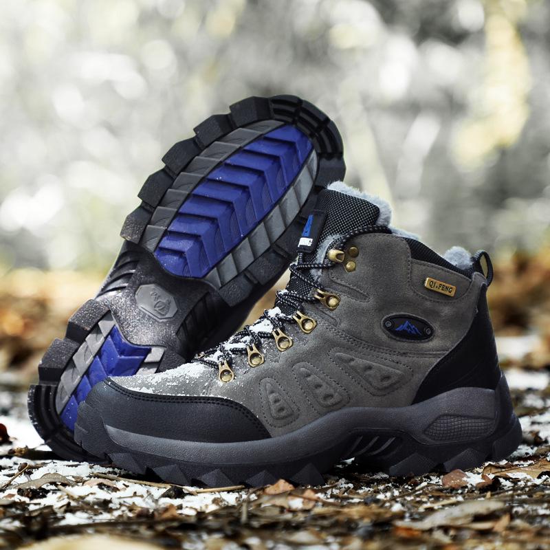 Cross-Border Plus Size Winter High-Top Hiking Shoes: Cotton-Padded, Warm, Fleece-Lined, Leather, Outdoor Casual Snow Boots for Couples.
