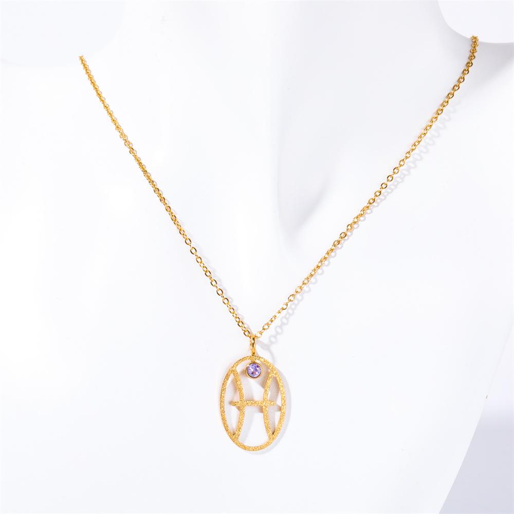 Turquoise Zodiac Rune Necklace with Stainless Steel and Gold Clavicle Chain