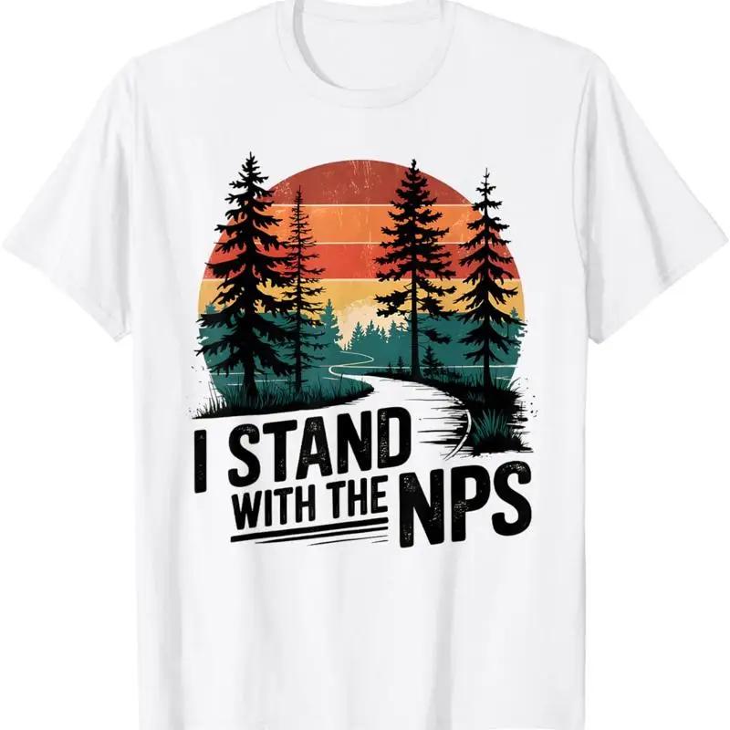 

I Stand With The NPS National Park Graphic Cotton T Shirt Retro Sunset Forest Hiking Tee S