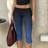 Women Milk Silk Gradient Print Casual Pants Mid Waist Stretchy Slim Fit Cropped Length Soft Lightweight Bottoms for Daily Wear