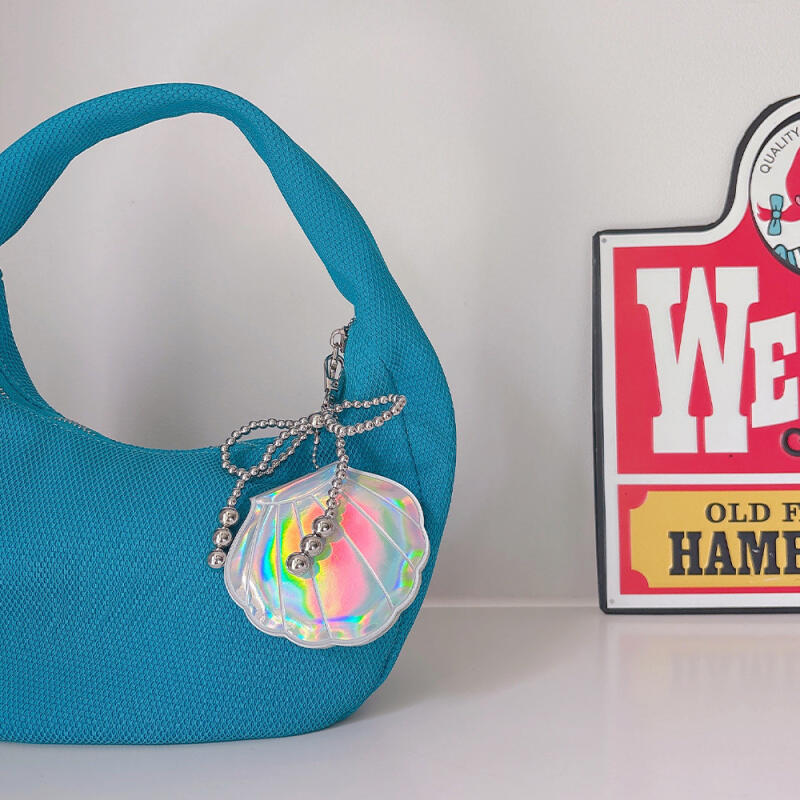 Holographic Shell Mirror Ribbon Keychain